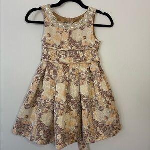 Cream and Brown Fit and Flare Sleeveless Dress for Wedding Guest